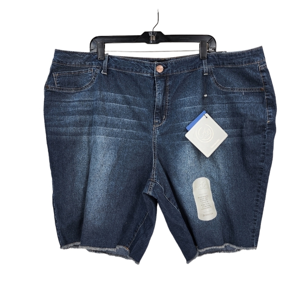 A3 Denim Women's Plus Size Raw Hem Bermuda Short - 26W